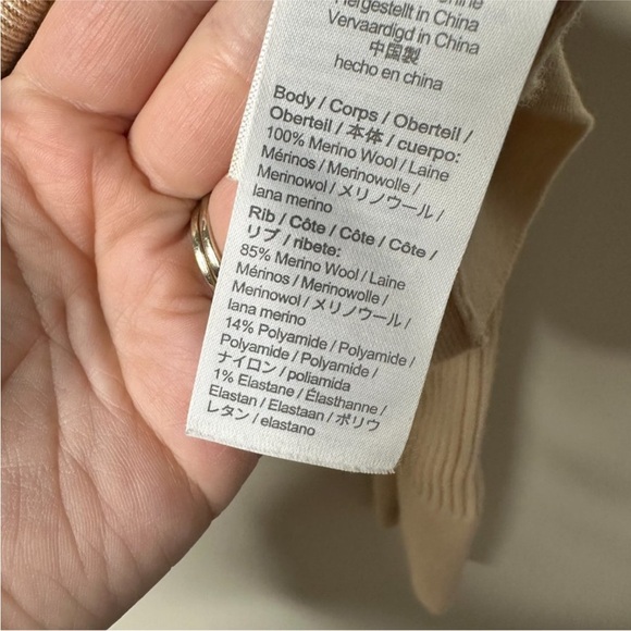 J. Crew Ruffle-Collar Ribbed Merino Wool Polo Sweater medium warm almond cream - Picture 4 of 7